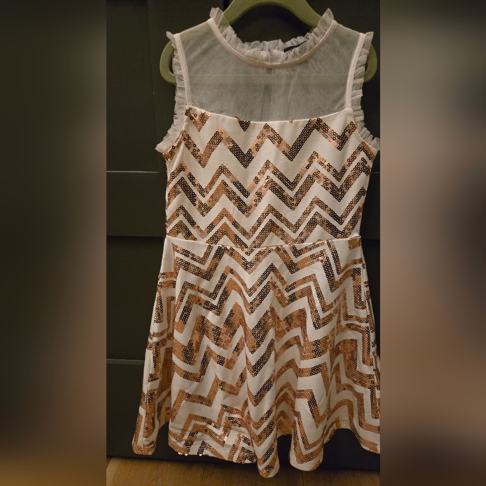 Ava & Yelly Chevron Gold Sequin Kids Dress